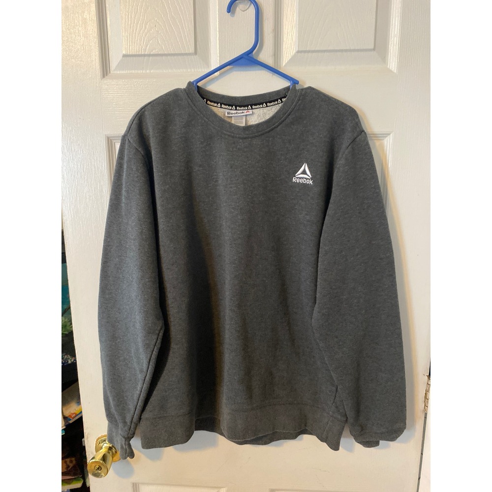 Reebok Mens Crewneck Sweatshirt Charcoal Grey Heather Logo Pullover M REM243FC11